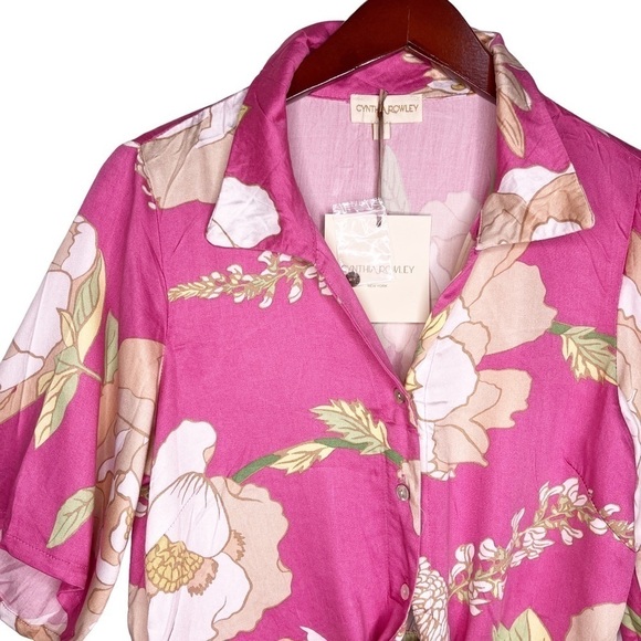 CYNTHIA ROWLEY NWT Tie Front Top and Pants Set Size Small in Pink Floral - Picture 7 of 14